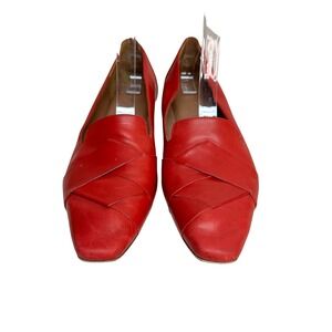 M Gemi Katia Loafer Orange Red Leather Woven Flats Italy‎ Women's 37.5 / 7-7.5